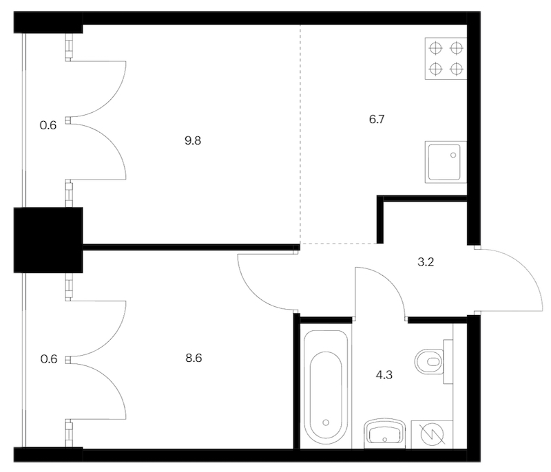 1-комнатная квартира 33.8 м², 9/9 эт., ЖК «Лермонтовский 54»